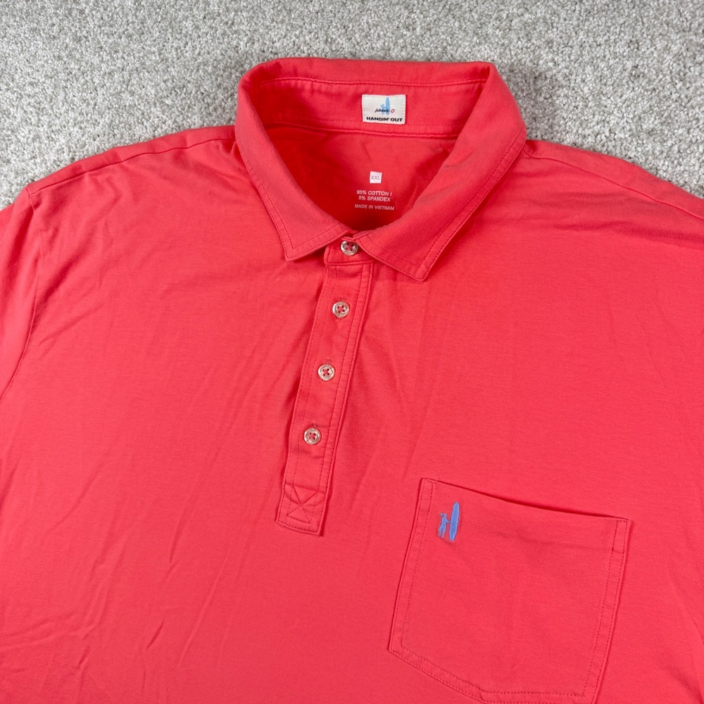 Johnnie-O‎ Polo Shirt Mens XXL Coral Pink Hangin Out Stretch Cotton Pocket Logo